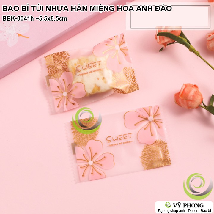 BAO BÌ TÚI NHỰA HÀN MIỆNG HÌNH HOA ANH ĐÀO NHIỀU SIZE ĐỰNG BÁNH KẸO NOUGAT COOKIE BBK-0041