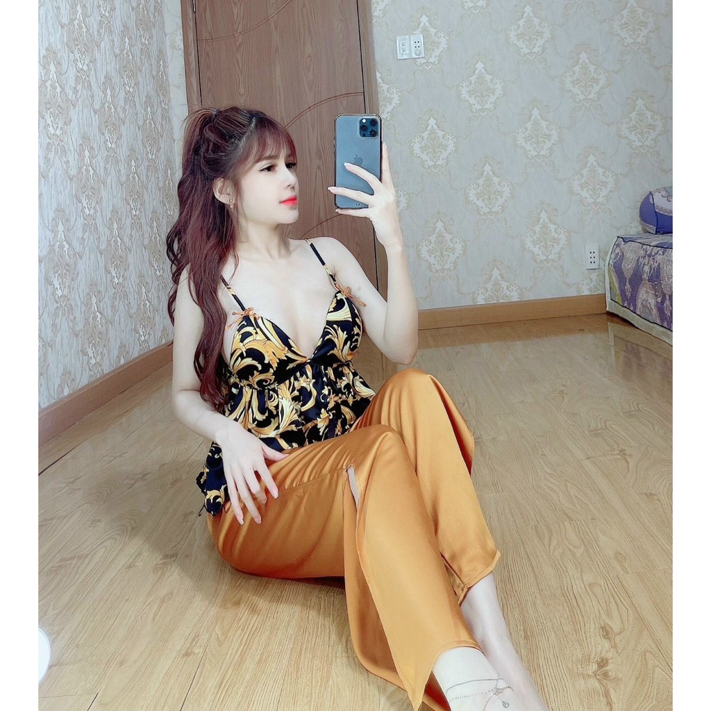 Đồ ngủ sexy♥️Freeship♥️SET ÁO MÚT NGỰC CONG + QUẦN ỐNG BÁT XẺ CAO