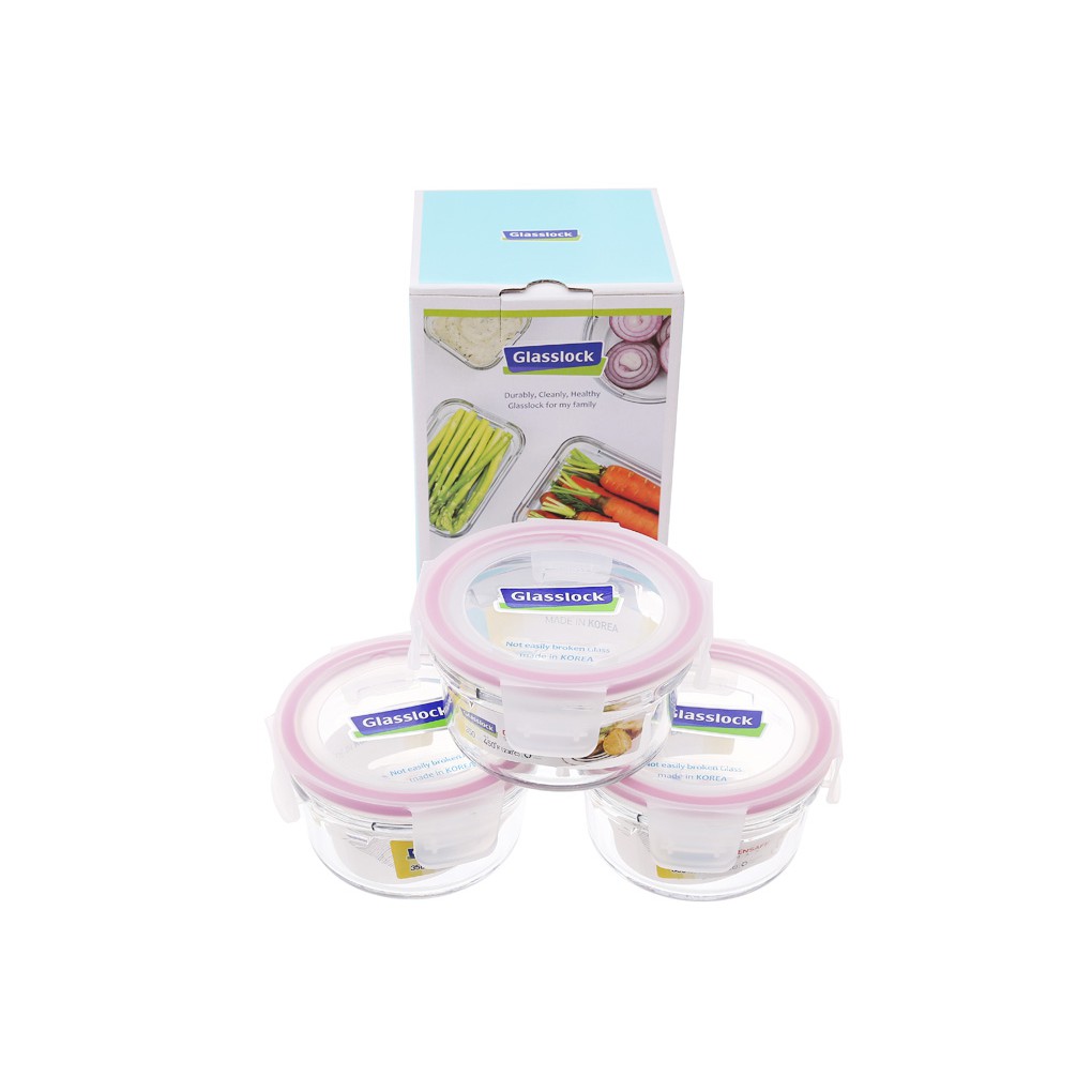 Bộ 3 hộp thủy tinh tròn 350ml GLASSLOCK  Gl1625