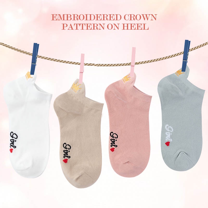 Tất cotton ECMLN màu trắng thêu hình trái tim dễ thương xinh xắn