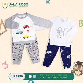 (Ualarogo) Bộ quần áo nỉ dài tay in hình robot, ô tô cho bé iu Ur3830