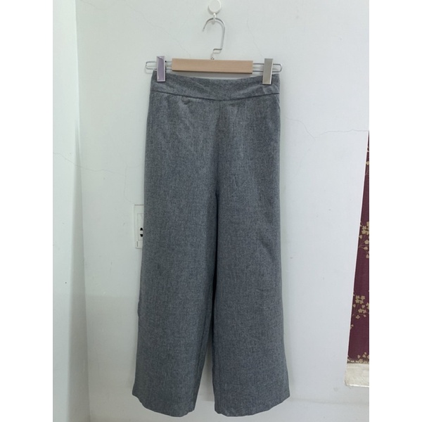 Min2handshop Quần tây xám ông suông rộng thiết kế korea phối chun sau