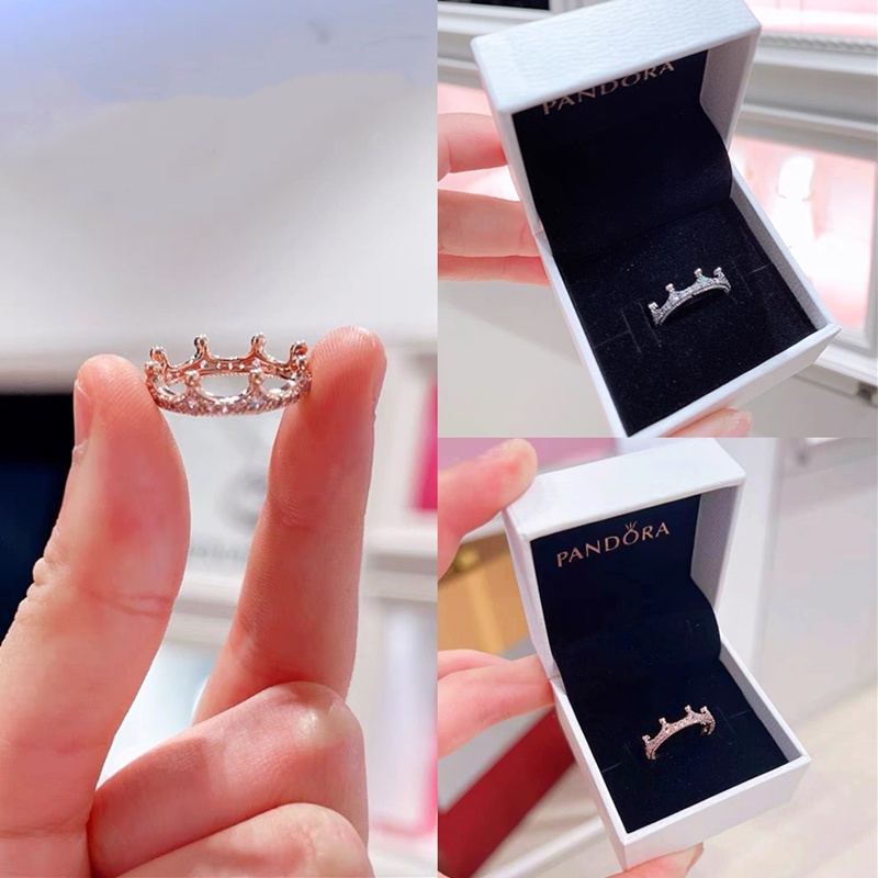PANDORA Nhẫn Mạ Bạc 925 Hình Vương Miện Đính Đá Cz Cổ Điển