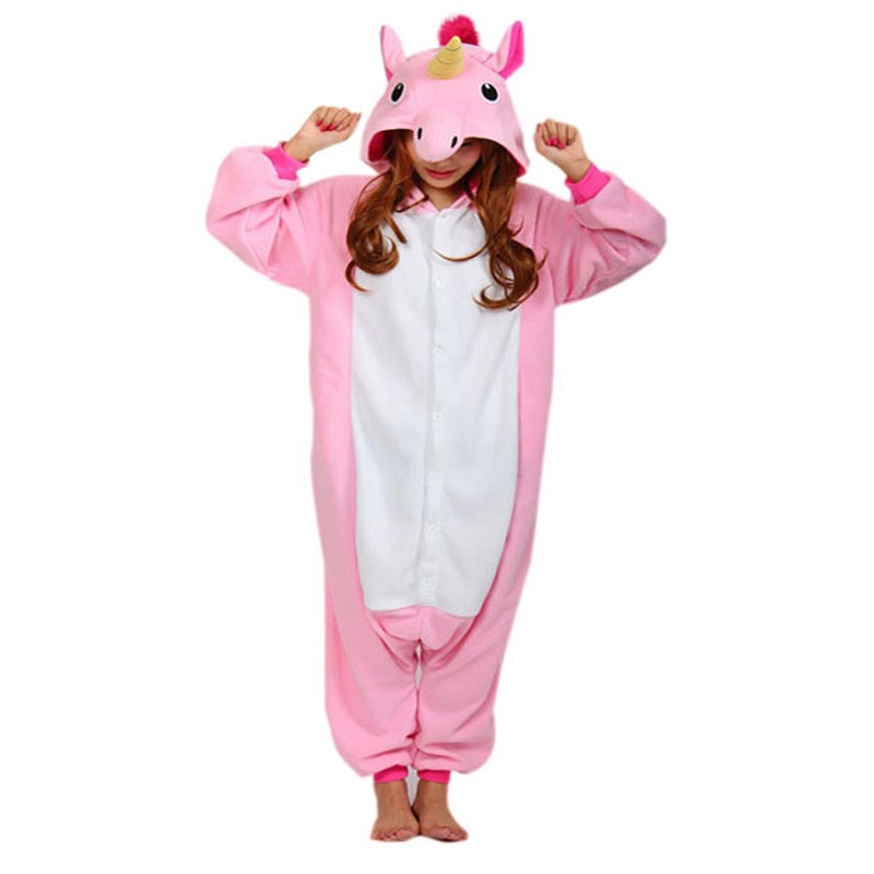 Pink Unicorn Kigurumi Onesie Adult Women Pajama Anime Cosplay Animal Costume Party Jumpsuit Halloween Allover Onepiece