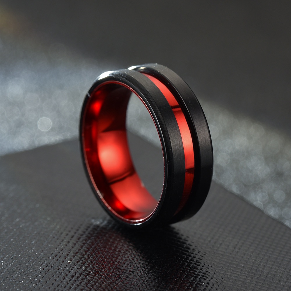 Nhẫn đính hôn bằng thép titan 8mm màu đỏ sáng bóng thời trang dành cho cả nam và nữ