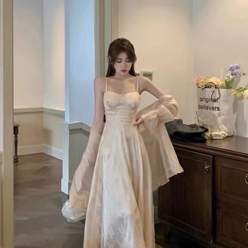 Đầm Hai Dây Dáng Dài Thời Trang Mùa Hè phong cách pháp