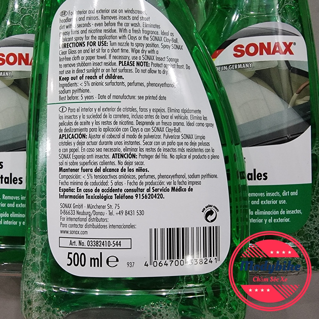 Chai xịt vệ sinh làm sạch và trong kính lái Sonax Clear Glass 338241 500ml