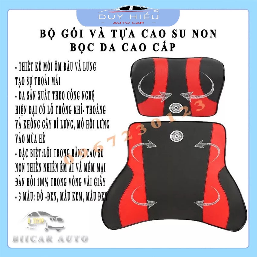Combo 1 bộ gối tựa đầu và tựa lưng ô tô chất liệu da ruột cao su non êm ái nhập khẩu