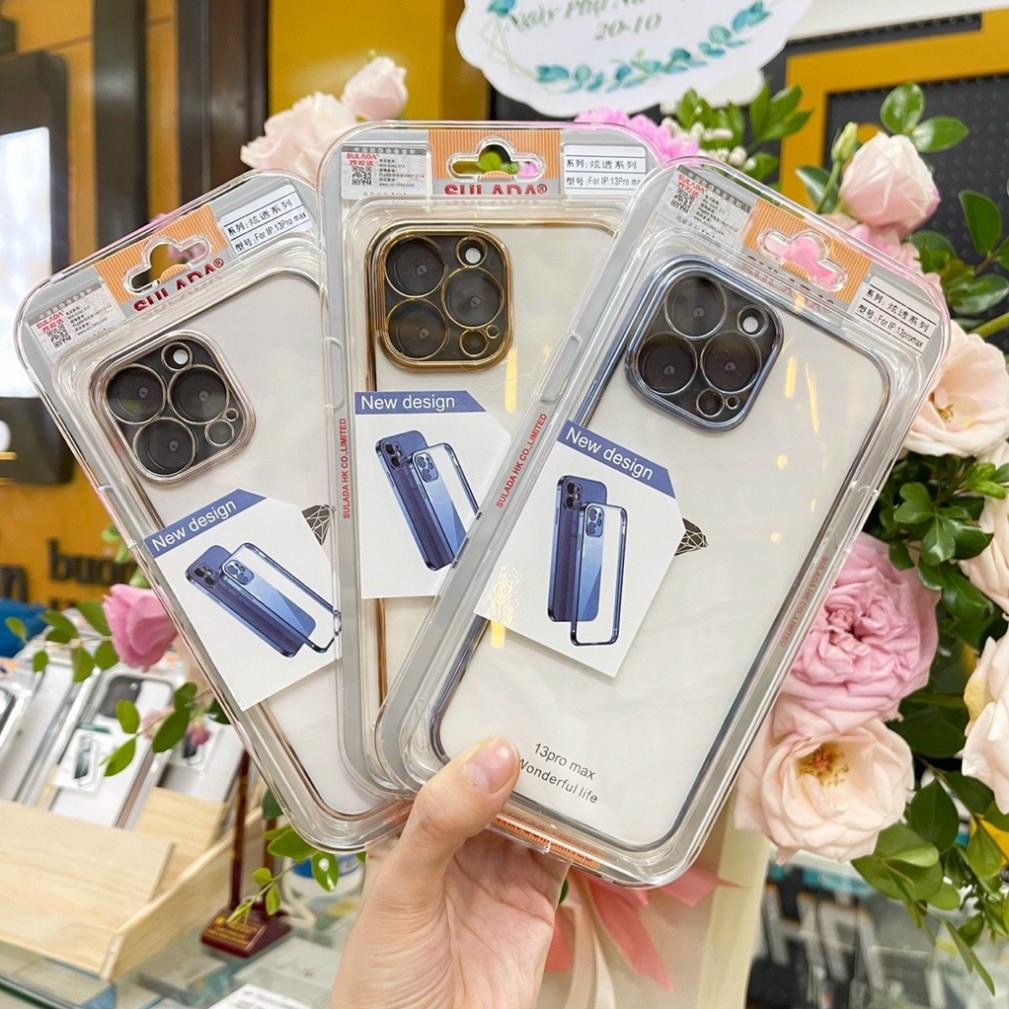 Ốp lưng Sulada trong viền màu iPhone 13, 13 Pro, 13 Pro Max Silicon trong bảo vệ camera siêu đẹp