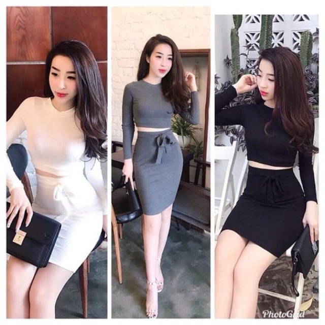 [ Mã FAMAYWA2 giảm 10K đơn 50K] Set Áo Croptop Tay Dài + Chân Váy Bút Chì Phối Nơ | BigBuy360 - bigbuy360.vn