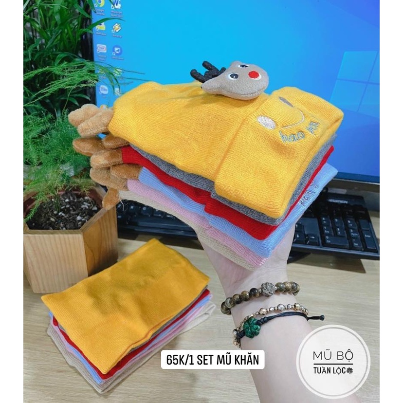 Set mũ khăn len tuần lộc cho bé