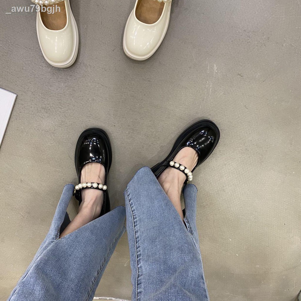 guốc trongdép trong﹉platform giày da nhỏ kiểu Anh nữ 2021 new spring Mary Jane jk love beanie black single shoes