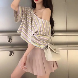 Áo croptop kẻ lệch vai sexy - ngoại cỡ
