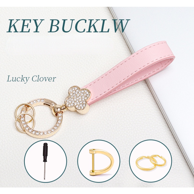 Móc Khóa Hình Cỏ Bốn Lá Đính Pha Lê Tua Rua Xinh Xắn