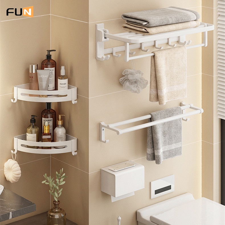 Giá Đỡ Khăn Tắm / Hộp Đựng Bàn Chải Đánh Răng Bằng Nhôm Màu Trắng Bắc Âu Có Thể Gấp Gọn Không Cần Khoan Lỗ Cho Phòng Tắm