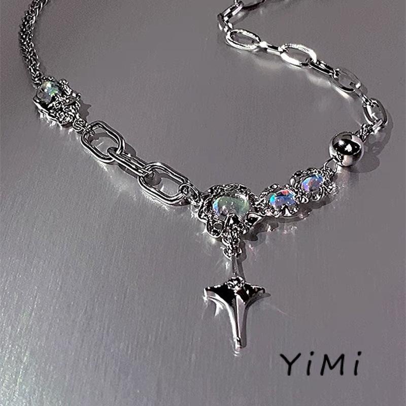 Vòng cổ Xương Cá Phong Cách Hip hop Đính Đá Mặt Trăng Thiết Kế Ngọt Ngào Niche Cho Nữ