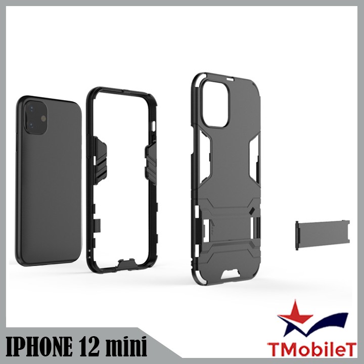 Ốp Lưng Apple iPhone 12 mini iRon Man chống sốc Bảo Vệ Điện Thoại Có Chân Chống Xem Video - Màu Đen