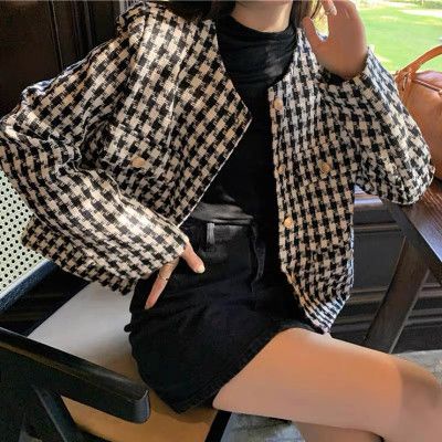 Áo khoác dạ kẻ zz tua thanh lịch