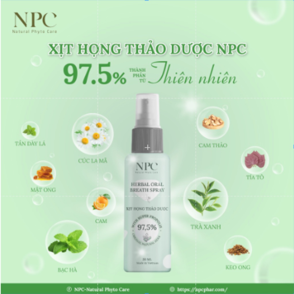 Xịt họng thơm miệng NPC chai 20ml giảm đau nhanh, ngừa viêm họng