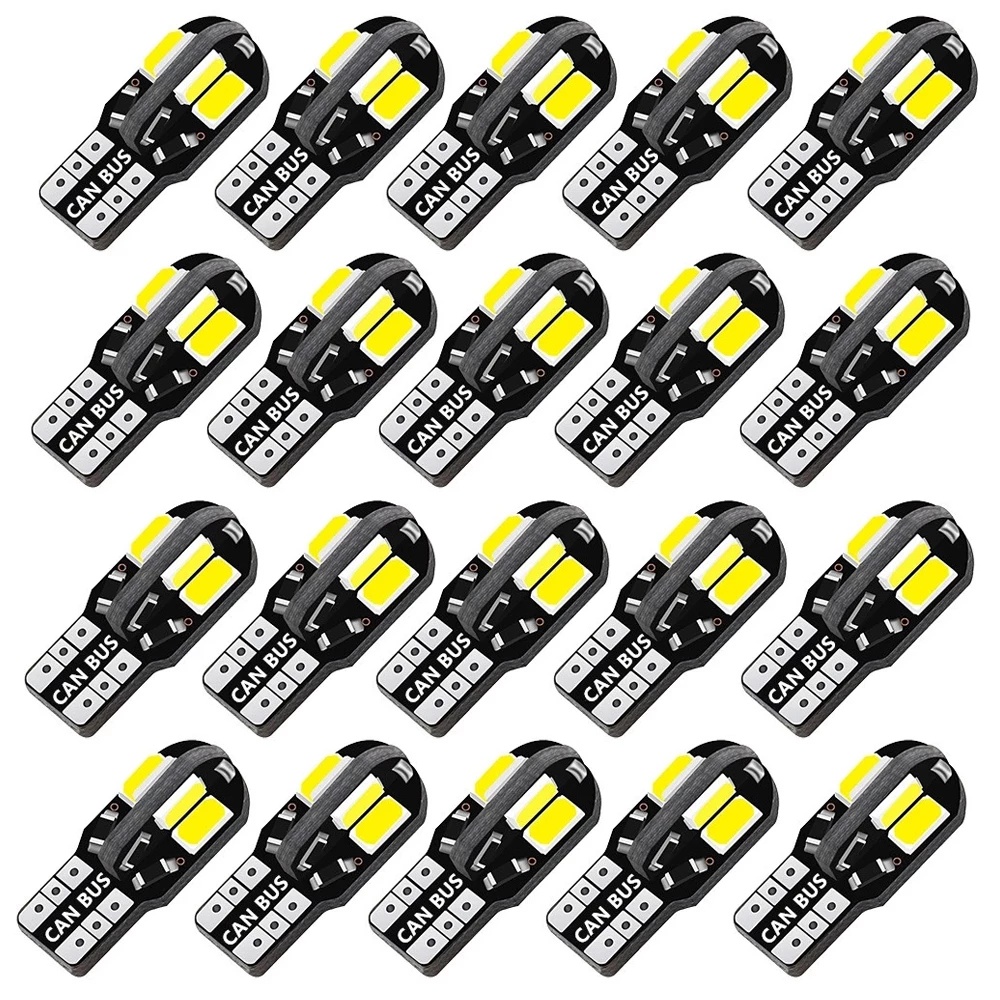 Set 20 Bóng Đèn LED W5W T10 5730 8SMD 12V 6000K 194 168 Dành Cho Ô Tô