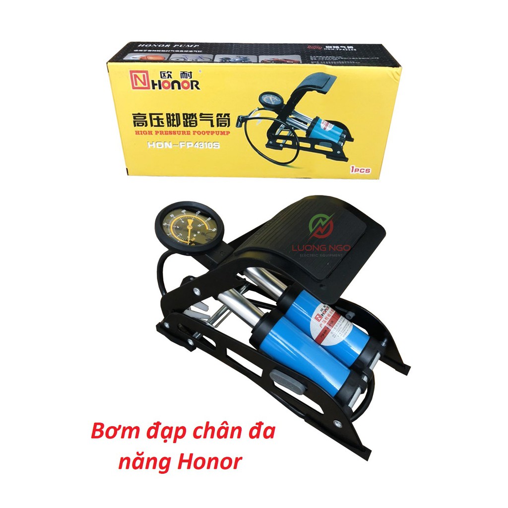 Bơm Hơi Đạp Chân Đa Năng Mini Cho Ô Tô xe máy HONOR 2 ống