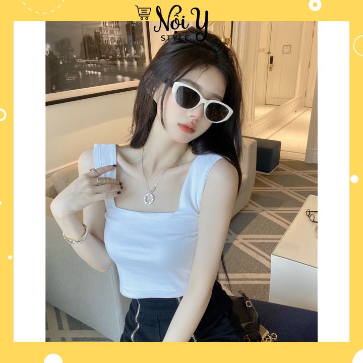 Áo 2 Dây Bản To Cổ Vuông Màu Trơn Cho Nữ Dáng Ôm Phong Cách Hàn Siêu Hot