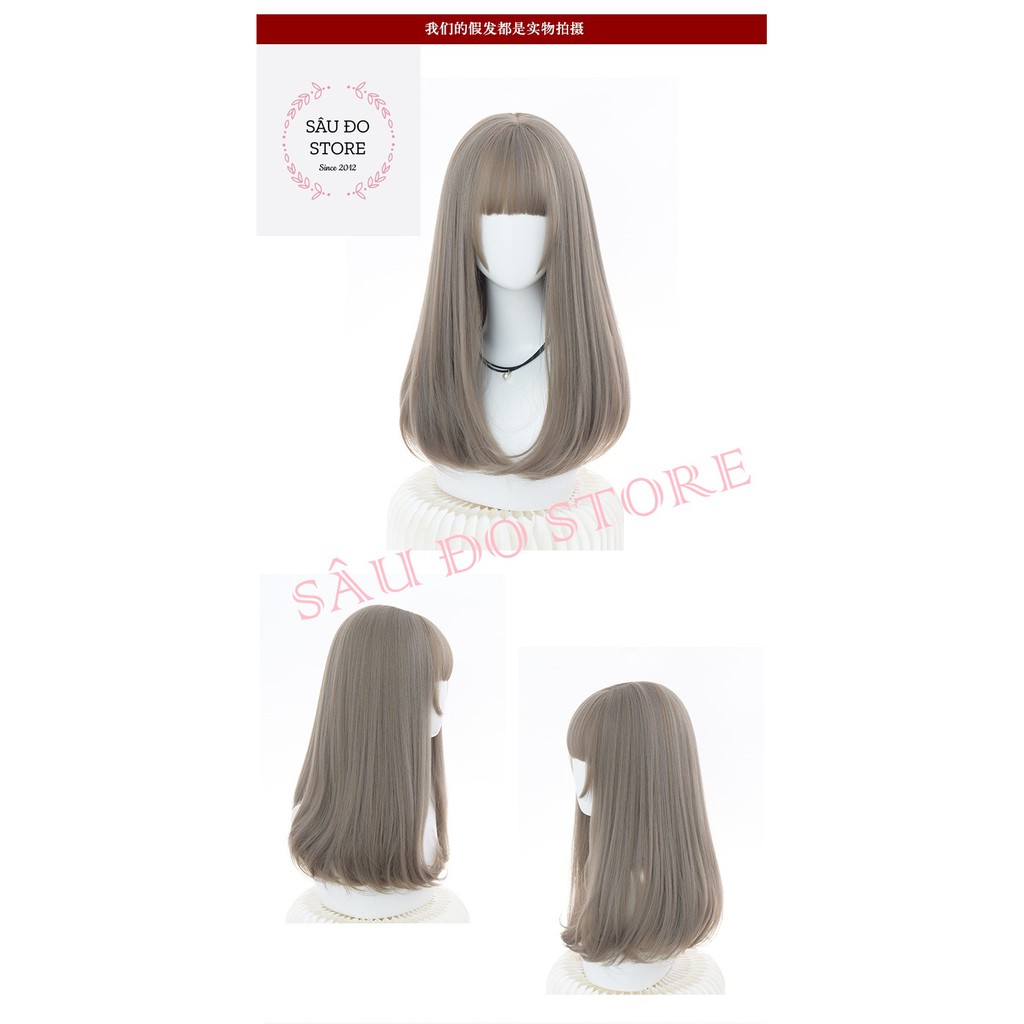 [TÓC GIẢ] BỘ CỤP 55CM MÀU XÁM KHÓI TẶNG LƯỚI TRÙM