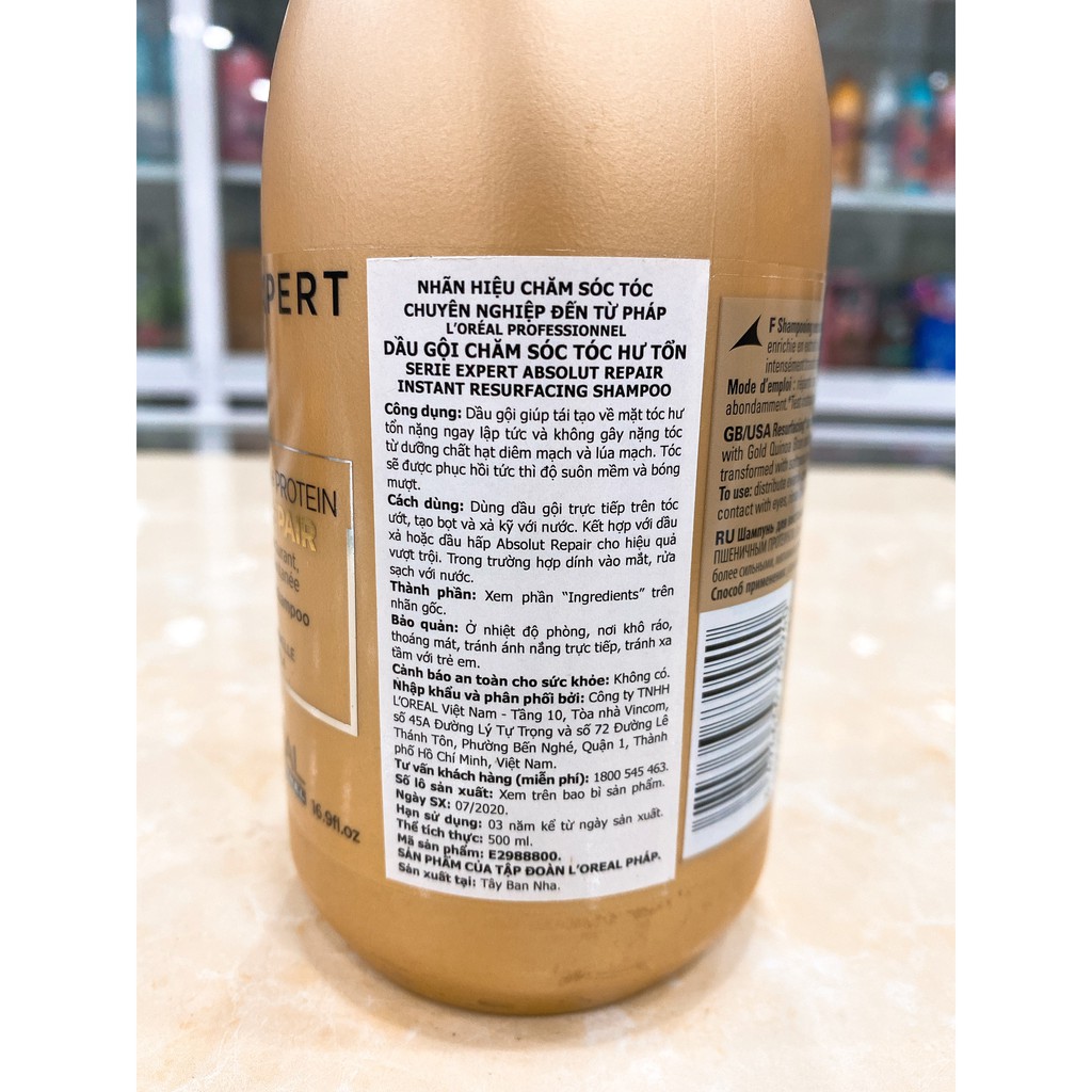 (500ml) Dầu gội phục hồi tóc hư tổn L’Oréal Absolut Repair Lipidium Pro Salon