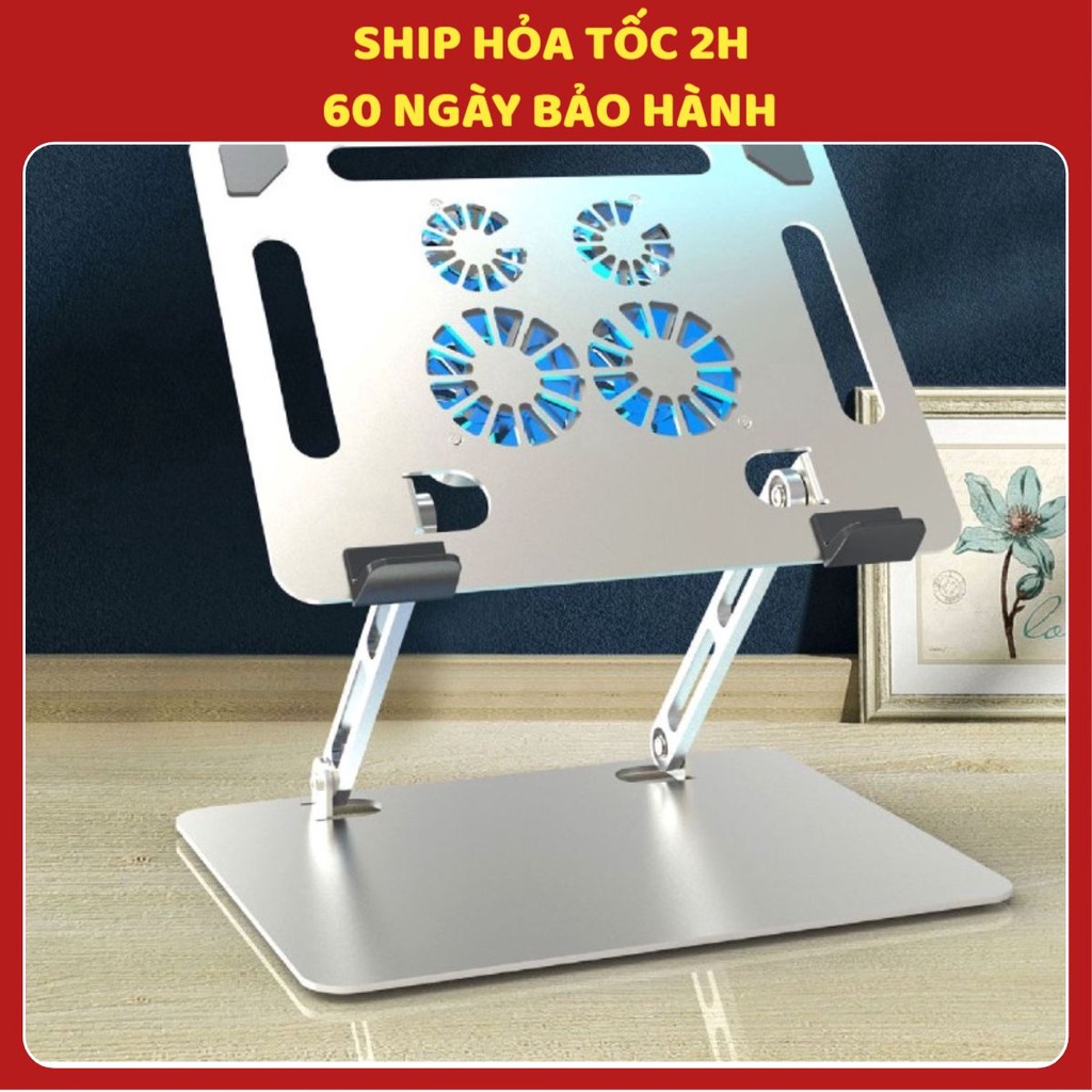 Giá Đỡ Laptop Macbook Nhôm Gấp Gọn 4 Quạt LED Đế Tản Nhiệt Máy Tính 11-17 inch Để Bàn Cao Cấp BJ01