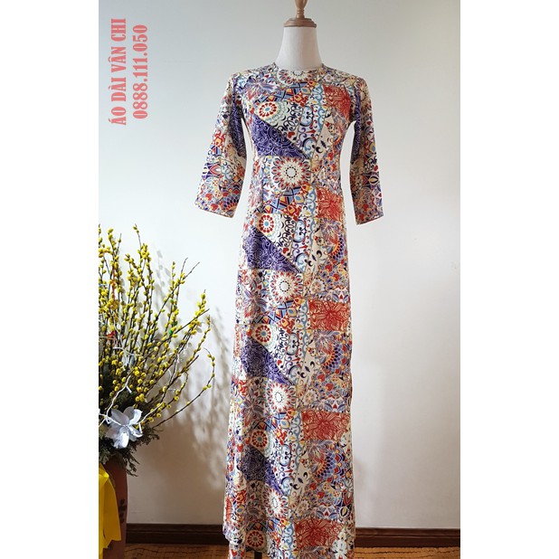 Áo Dài Truyền thống họa tiết Thổ Cẩm hình zíc zắc mới lạ, chất liệu lụa Nhật cao cấp, mềm mịn - KIỂU 2 - ĐỦ SIZE