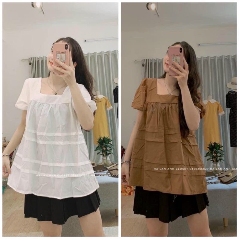 Áo suông áo bầu cổ vuông chất Thô đẹp MAMA DRESS thiết kế tay phồng sang chảnh đẹp xinh