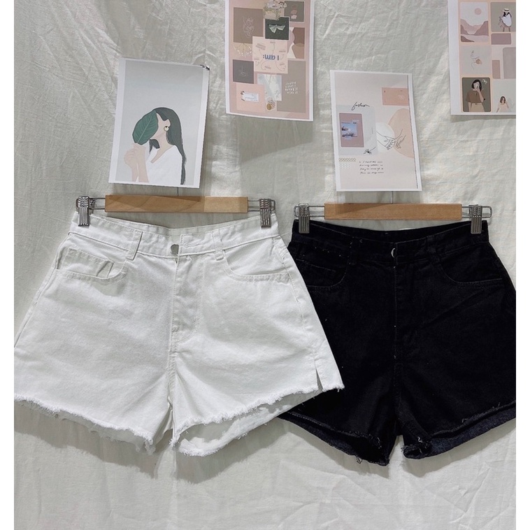 Quần short jeans nữ lưng cao ôm xẻ đùi màu trắng, đen KURO - 112T..0QS.007