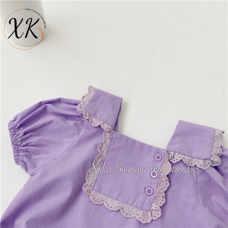 Bodysuit Cộc Tay Cổ Ren Kèm Nơ Bé Gái 0-2 Tuổi Xuka Boutique Set Quần Áo Sơ Sinh 2022
