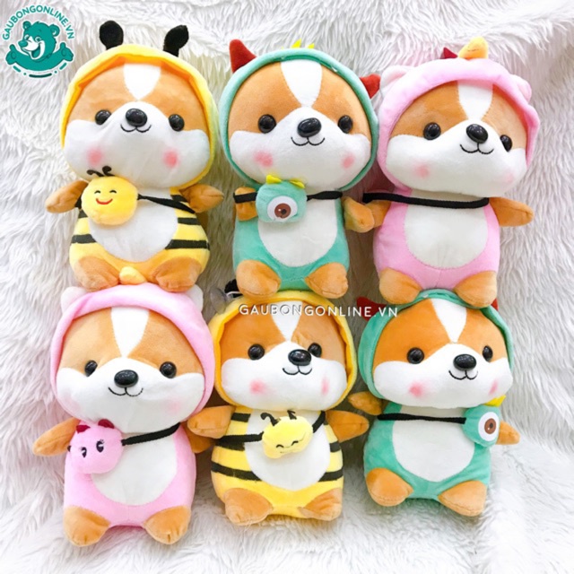 Gấu Bông Chó Shiba Cosplay mềm mịn size nhỏ 25 cm. Hàng cao cấp cho trẻ nhỏ.