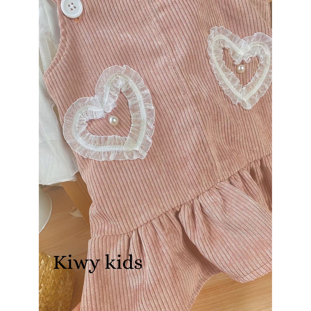 Set váy yếm bé gái KIWY KIDS gồm áo thun và váy rời chất nhung mặc mùa thu đông Kids09-59 cho bé từ 3 tháng đến 5 tuổi