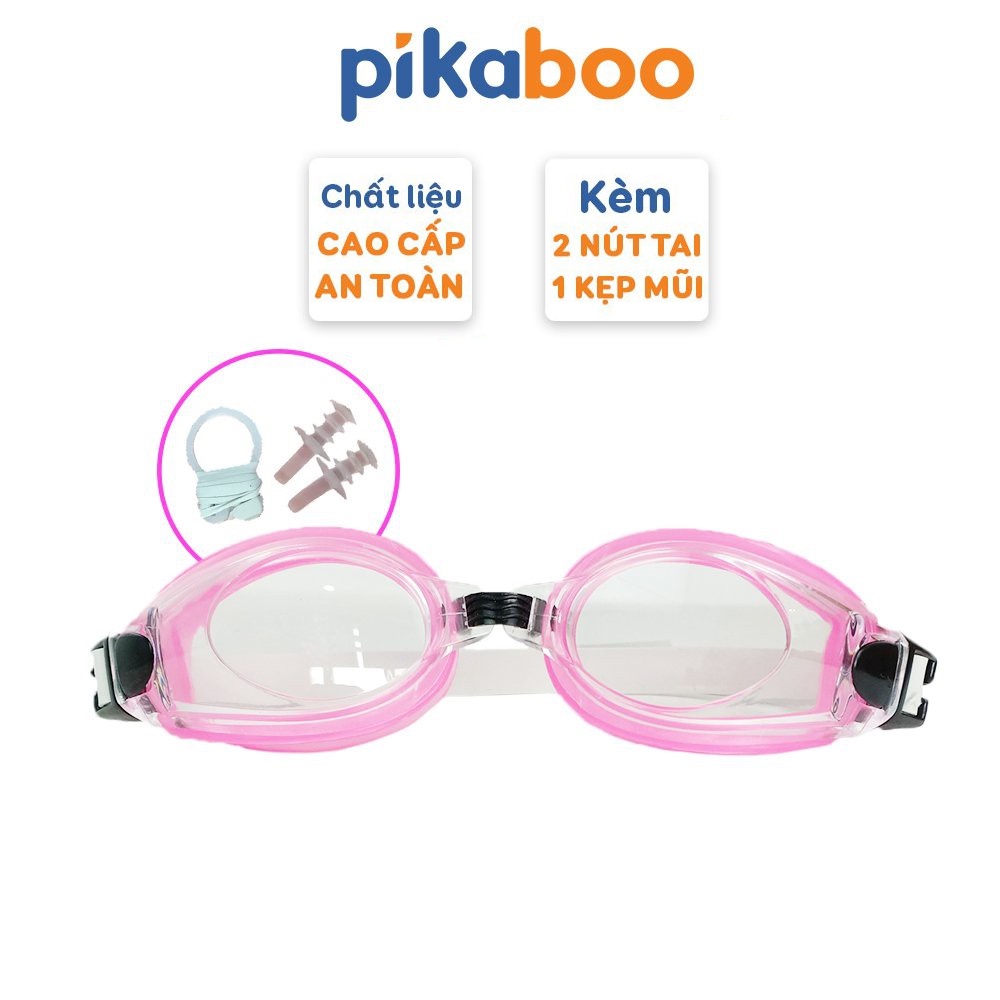 Kính bơi Pikaboo kèm 2 nút tai và 1 kẹp mũi, chất liệu nhựa và silicone không gây kích ứng da, chống nước tuyệt đối