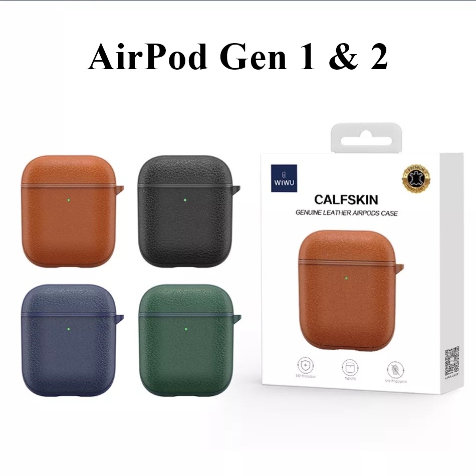 Bao da WIWU CALFSKIN GENIUS LEATHER cho tai nghe không dây AIRPODS 3 2021 , Pro , 1 , 2 chính hãng da thật 100% cao cấp