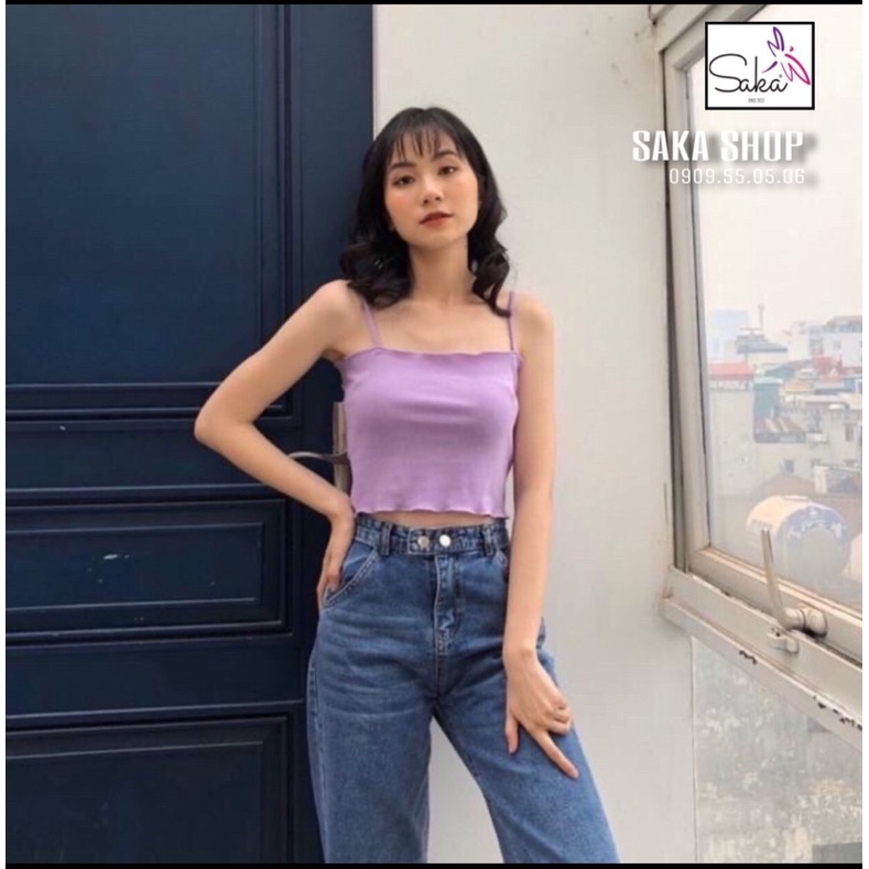 Áo 2 dây cuốn biên croptop vải thun chánh phẩm