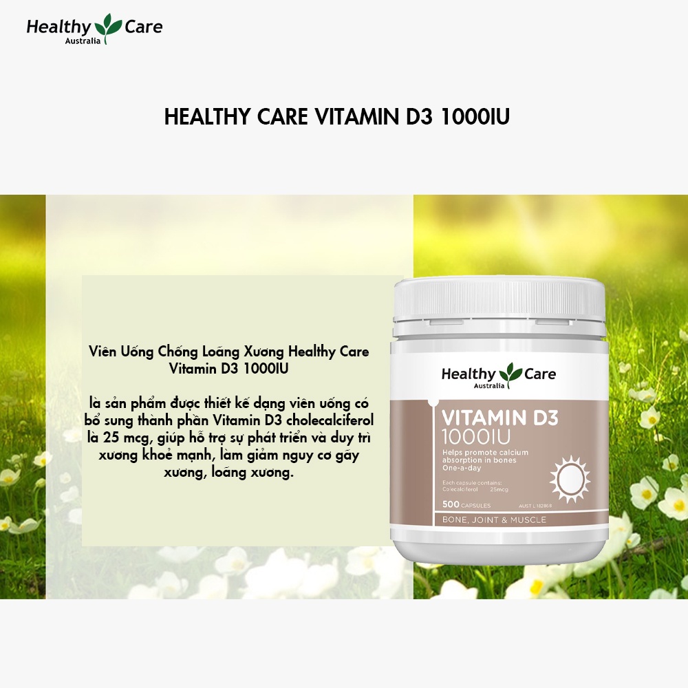 Viên uống chống loãng xương Healthy Care Vitamin D3 1000IU 500 viên