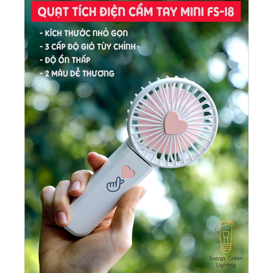 Quạt Mini Cầm Tay Energy Green Lighting Tích Điện FS-i8 - Dây Treo Tiện Lợi - 3 Tốc Độ Gió Siêu Mát