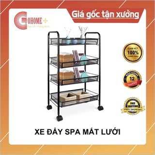 Xe Đẩy Spa 3-4tầng sắt mắt lưới đa năng,Kệ Đa Năng Khay Lưới Có Bánh Xe để đồ nhà bếp GOHOME