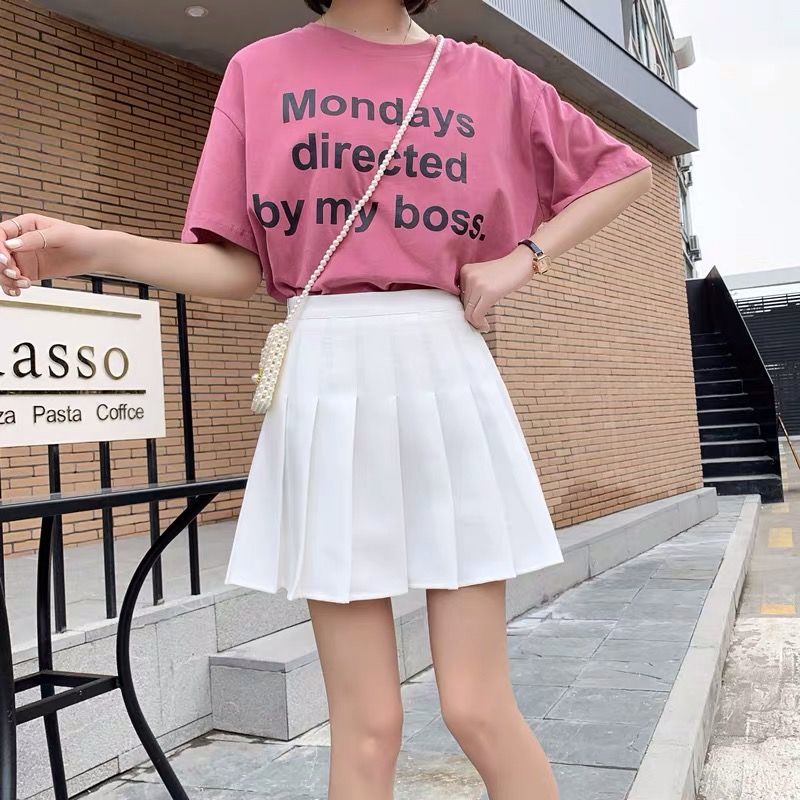 Chân váy COZOKC xếp ly lưng cao kiểu dáng đơn giản hợp thời trang