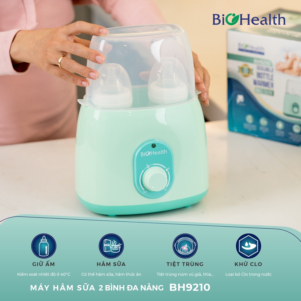 Máy Hâm Sữa Điện Đôi 2 Bình Đa Năng - Hâm Sữa, Hâm Thức Ăn, Tiệt Trùng, Khử Clo - Biohealth BH9210