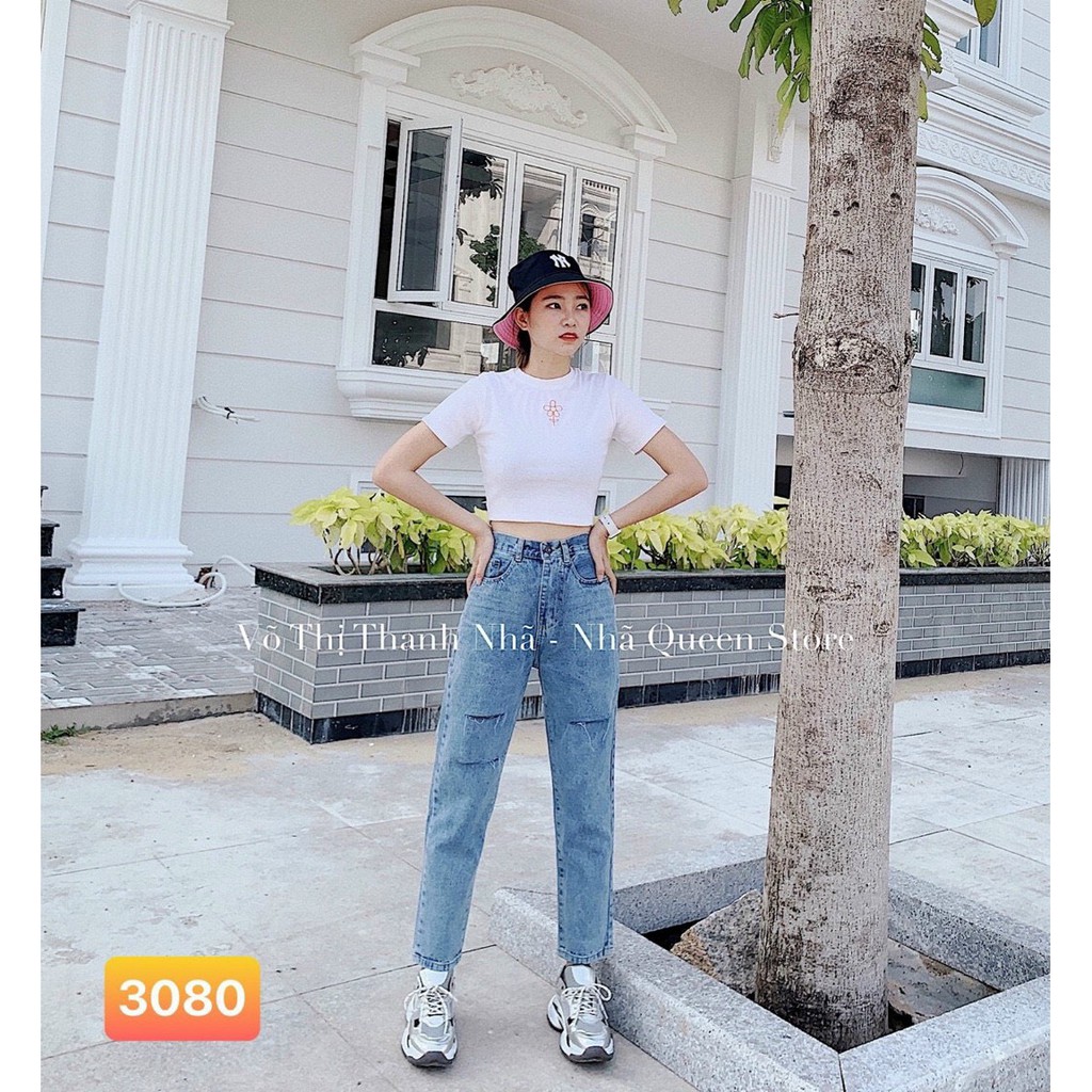 Quần Baggy Jean Nữ Lưng Cao Cắt Rách Size SML Hàng VNXK MS3080