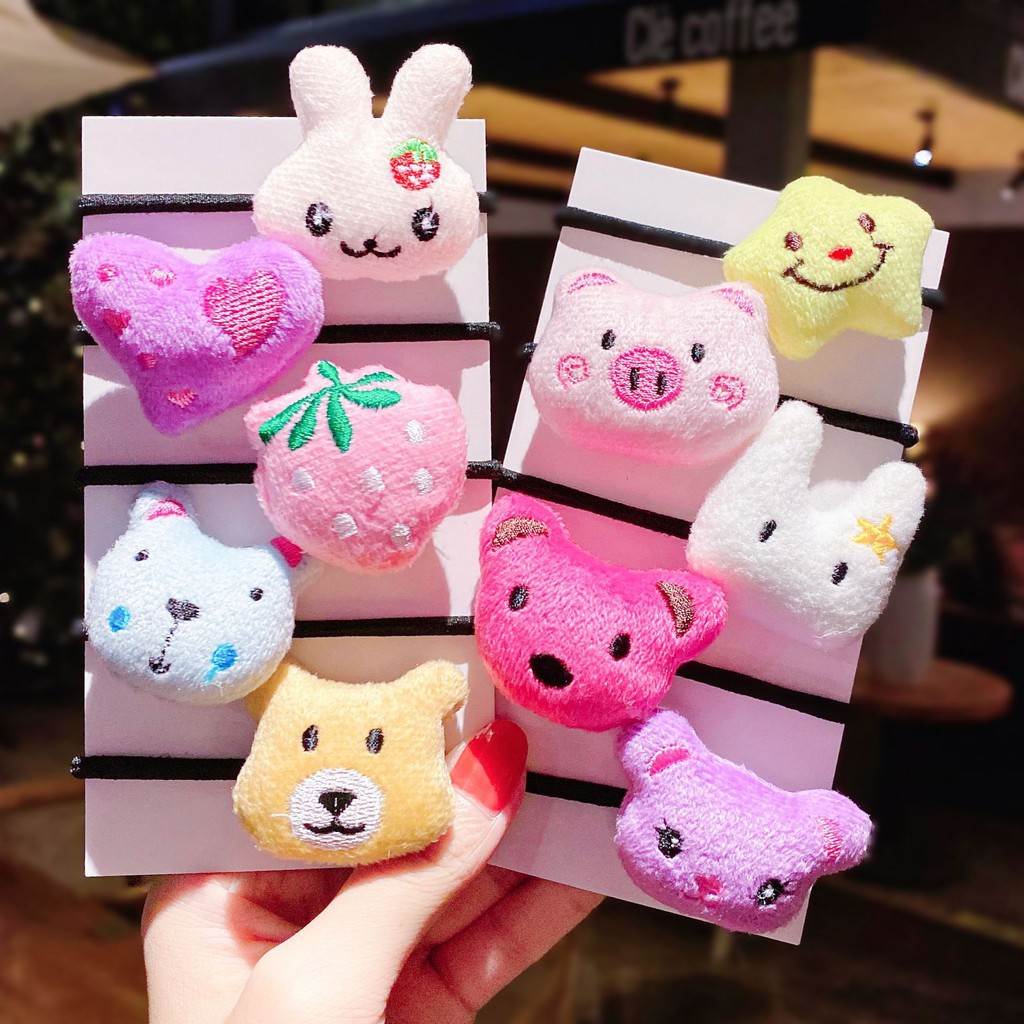 Set 5 Dây Buộc Tóc Đính Thú Bông Hoạt HìnhSHOPEMTRANG07Chun Buộc Tóc Kiểu Dáng Hàn Quốc Xinh Xắn Dành Cho Bé Gái
