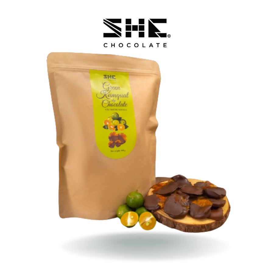 Tắc nhúng Socola - Túi 500gr - SHE Chocolate - Trái cây sấy dẻo và socola cực kỳ ngon và bổ dưỡng.