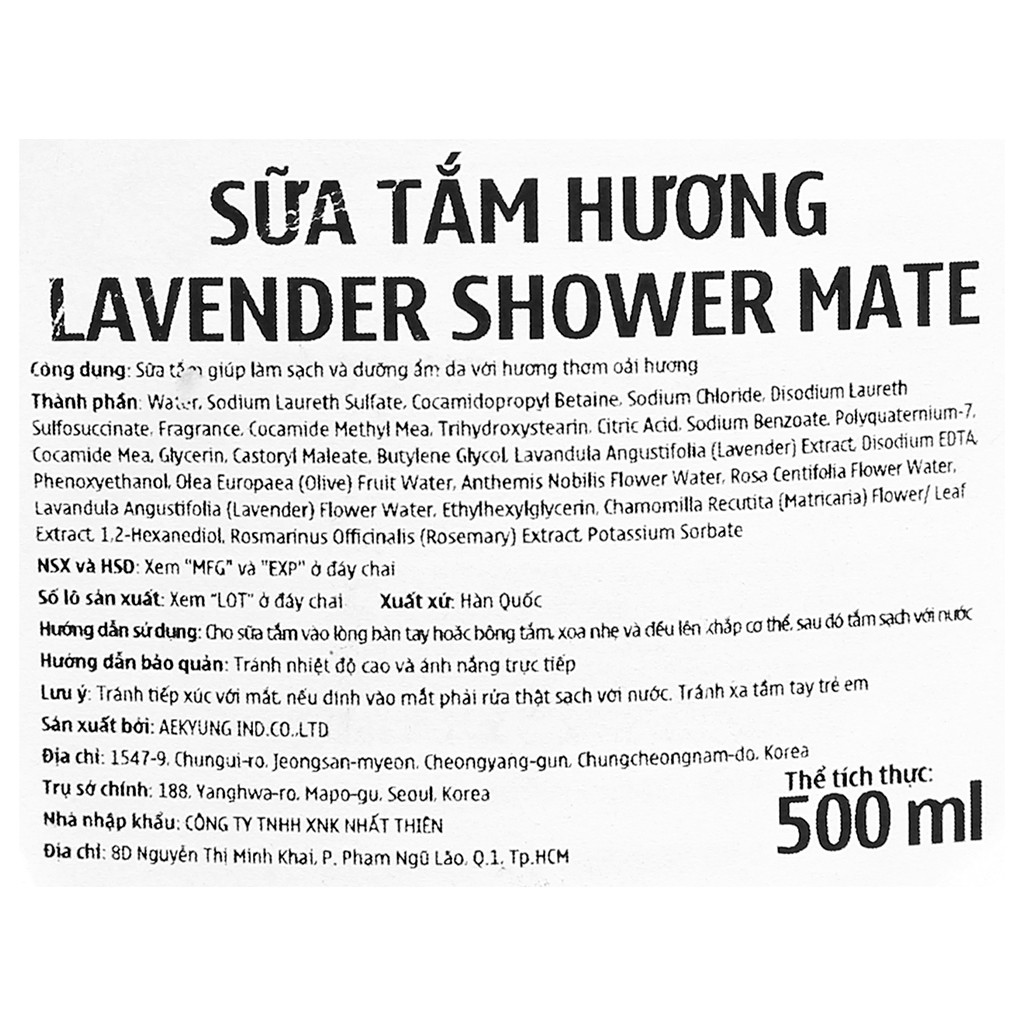 Sữa tắm Shower Mate hương lavender (250ml/500ml/840ml)