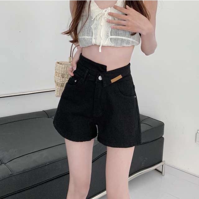 Quần Short Denim Lưng Cao Ống Rộng Phong Cách Hàn Quốc Thời Trang Cho Nữ