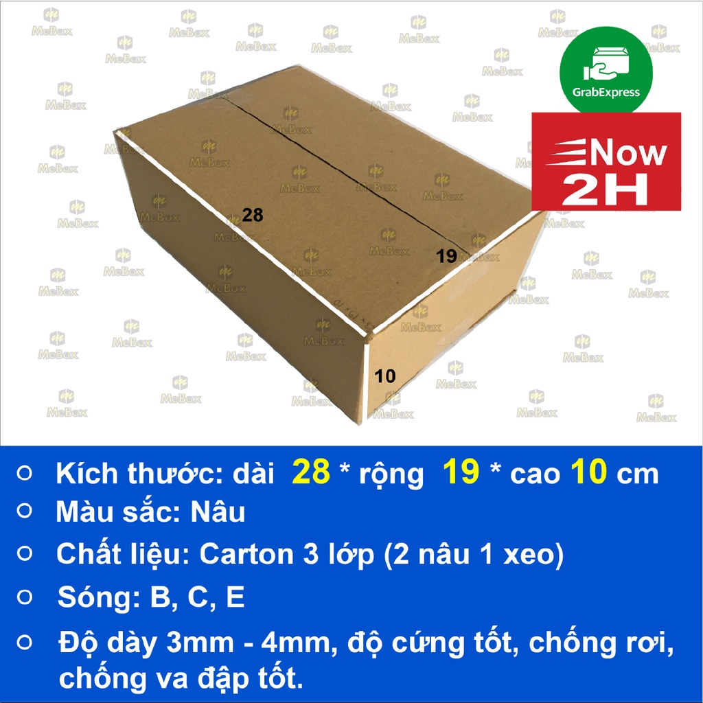 Hộp carton 28x19x10 gói hàng trơn dán đẹp