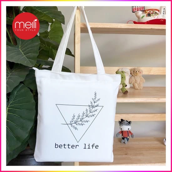 Túi tote vải canvas có khoá kéo miệng túi in hình Better Life